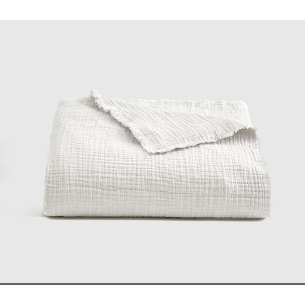 Quince Airy Gauze Throw 50x60  4-Layer 100% Organic Cotton White NEW! $119